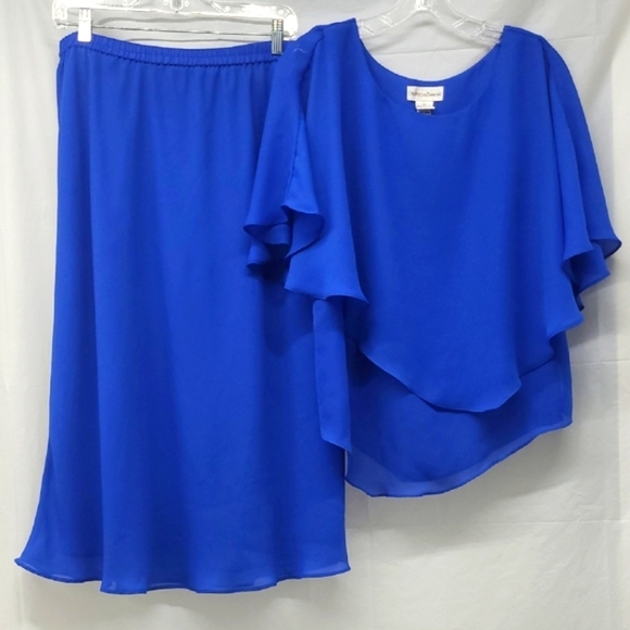 Draper’s & Damon’s Royal Blue Chiffon Skirt Set 16 Flowy A-Line Resort Wedding - Picture 2 of 15